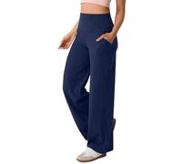 AMDOLE Women Wide Leg Yoga Pants with Pockets Stretch Straight Leg Dress Pant Tummy Control Flare Leggings Athletic Trousers for Women UK Business Casual Pants Womens Plus Size 2-Navy M