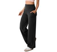 AMDOLE Women Wide Leg Yoga Pants with Pockets Stretch Straight Leg Dress Pant Tummy Control Flare Leggings Athletic Trousers for Women UK Business Casual Pants Womens Plus Size 1-Black XXL