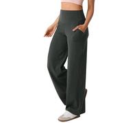 AMDOLE Women Wide Leg Yoga Pants with Pockets Stretch Straight Leg Dress Pant Tummy Control Flare Leggings Athletic Trousers for Women UK Business Casual Pants Womens Plus Size 2-AG L