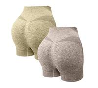 AMDOLE Women's 2 Piece High Waist Yoga Shorts Gym Scrunch Butt Lifting Workout Running Shorts Gym Biker Casual Slim Fit Classic Basic Solid Simple Stylish Cycling Short Women