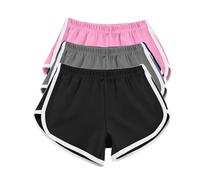 AMDOLE Women's 3 Pack Athletic Shorts, Mid Thigh Length, High Rise, Polyester/Spandex, Black/Pink, Size M, S, L