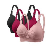 AMDOLE Women's Bras 3 Pack Non Wired Bras Plus Size Push Up Full Coverage Wireless Bralets Ladies Super Gather Adjustable Straps Everday Bra Seamless Comfort Padded Bralettes Underwear Red XXL