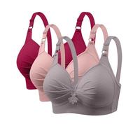 AMDOLE Women's Bras 3 Pack Non Wired Bras Plus Size Push Up Full Coverage Wireless Bralets Ladies Super Gather Adjustable Straps Everday Bra Seamless Comfort Padded Bralettes Underwear Hot Pink S
