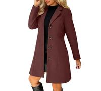 AMDOLE Women's Coats Winter Single Breasted Wool Blend Jacket Causal Lapel Trench Coat Ladies Long Sleeve Tops Longline Overcoat with Pockets Parka Cardigans Plus Size Wine XL