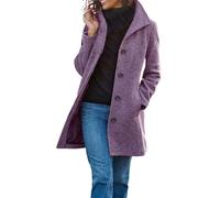 AMDOLE Women's Coats Winter Single Breasted Wool Blend Jacket Causal Lapel Trench Coat Ladies Long Sleeve Tops Longline Overcoat with Pockets Parka Cardigans Plus Size Purple S