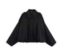 AMDOLE Women's Faux Suede Bomber Jacket Spring Lapel Pilot Coat Casual Oversized Long Sleeves Trendy Streetwear Outerwear Black M