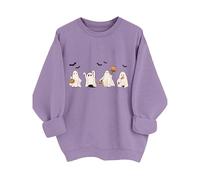 AMDOLE Womens Halloween Costume - Halloween Ghost Graphic Sweatshirts Long Sleeve Crew Neck Fleece Lined Pullover Jumpers Tops Ladies Purple M