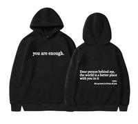 AMDOLE Women's Hoodies Dear Person Behind Me Print Personalized Hoodie Oversized Sweatshirt Trendy Pullover Top Casual Hooded Sweatershirt Tops with Pockets Mental Health Awareness Shirt Black-3 S
