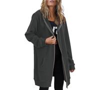 AMDOLE Womens Hoodies Women'S Fall And Winter Hoodie Solid Long Sleeve Fleece Longline Hooded Mid Length Sweatshirts Oversized Top Winter Lightweight Open Front Cardigan Dark Gray 3Xl