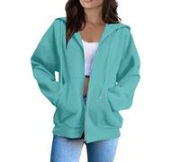 AMDOLE Women'S Hoodies Women'S Zip Up Hoodie Solid Color Sweatshirt Women Tops Long Sleeves Casual Fashion Loose Lightweight Jumpers Hooded Jackets With Pockets Mint Green Xl