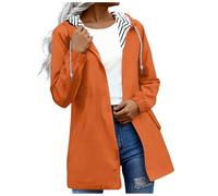 AMDOLE Womens Rain Jacket Womens Long Coat Oversized Solid Color Windproof Hiking Raincoat Walking Work Windbreaker Sport Jacket Full-Zip Outerwear Clothing With Pockets Orange M