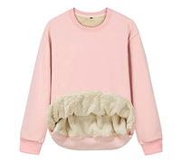 AMDOLE Women's Sherpa Fleece Lined Sweatshirt Winter Warm Crewneck Long Sleeve Sweater Crew Neck Pullover Tops Relaxed Fit Jumpers 1-Pink XL