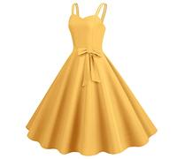 AMDOLE Women's Summer Casual Sleeveless 1950s Housewife Evening Party Prom Dress With Shorts Underneath - Yellow