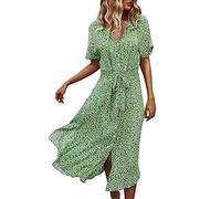 AMDOLE Womens Summer Dresses Sexy Women Casual Broken Flower Long Button Fashion Summer Dress Summer Dresses for Tall Women Green