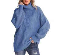 AMDOLE Women's Turtleneck Chunky Knit Sweater, Acrylic Oversized Pullover Jumper, Long Sleeve Tops Pullover Winter Knitwear Soft Jumper for Women UK Blue L