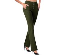 AMDOLE Work Pants for Women UK 2025 Ladies High Elasticated Waist Smart Stretch Trousers Straight Leg Tummy Control Bootleg Slacks with Pockets Athletic Workout Business Leggings Yoga Trouser