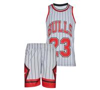 Amdrabola Chicago Michael Jordan Children's Basketball Jersey Kit, White, Red, Black, Comes with Shorts Basketball Fans (4-13 Years)