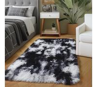 Amdrebio Black White Grey 2x3 Small Area Rugs for Bedroom Living Room Decor, Mini Fluffy Shag Modern Cool Rug for Kids Room Dorm Home Office, Shaggy Throw Furry Plush Floor Carpet for Teen Boys Men