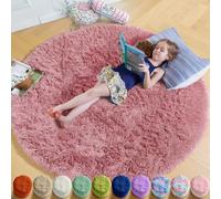Amdrebio Blush Pink Small Round Furry Rug 3Ft for Kids Bedroom Girls Room | Fluffy Shaggy Fuzzy Plush Thick Carpet, Nursery Classroom Dorm Office Playroom Decor, Dusty Rose Mauve Color, Circular Circle