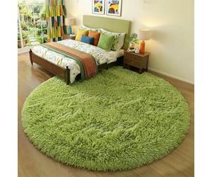 Amdrebio Grass Green Round Rugs 6Ft for Living Room Bedroom Decor Aesthetic, Large Fluffy Shaggy Circle Area Rug for Kids Playroom Baby Nursery, Big Soft Shag Fuzzy Modern Cool Floor Circular Carpet
