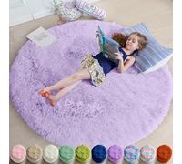 Amdrebio Light Purple Lavender Fluffy Round Rug 4Ft for Girls Kids Bedroom