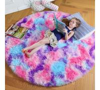 Amdrebio Pink Blue Purple Round Circle Rug 4Ft for Girls Bedroom Kids Room