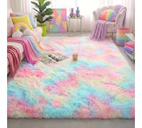 Amdrebio Rainbow Unicorn Pastel Shag Area Rug 5x7 for Girls Bedroom Nursery | Fluffy Soft Plush Cute Kids Carpet, Classroom Playroom Preppy Dorm Decor, Cutecore Kidcore Aesthetic, Baby Toddler Corner