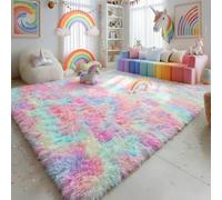 Amdrebio Rainbow Unicorn Plush Shag Rug, 152 x 244 cm, Rectangular, Machine Washable, Anti-slip, Soft, Fluffy, Decorative, Bedroom, Playroom, Living Room, Kitchen