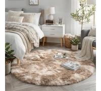 Amdrebio Tie-Dyed Beige Tan Round Area Rug 4Ft for Bedroom, Fluffy Plush Shag Furry Circle Rugs for Kids Room, Living Room Decor Aesthetic, Cute Fuzzy Neutral Carpet for Baby Nursery Playroom Dorm