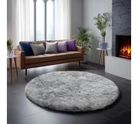 Amdrebio Tie-Dyed Light Grey Round Area Rug, 7x7, Soft Fluffy Shag Carpet for Living Room, Bedroom, Kids Room, Modern Farmhouse Circular Rug