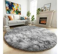 Amdrebio Tie-Dyed Light Grey Round Area Rugs for Living Room, 6x6 Ft, Soft Large Circle Rugs for Bedroom, Big Shag Fluffy Fuzzy Carpet for Kids Room, Modern Floor Circular Rug, Furry Farmhouse Rug