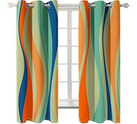 AMDXD 2 Panels Polyester Curtains, Curtain for Living Room Blackout Geometric Irregular Stripe Drapes, Machine Washable, Orange Green Blue, 84 W x 72 L Inches