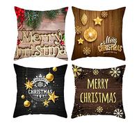 AmDxD 40 x 40 cm Cushion Covers Christmas Set, Plank Ball Snowflake Seat Cushion Made of Polyester Cushion Cover for Bedroom, 4 Pieces, Brown Gold Black, Set of 4