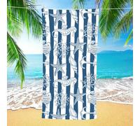 AMDXD Beach Towels Dark Blue White Printed with Coral Starfish Shell Pattern Beach Towel Microfibre Camping Shower Towels Sports Towel Suitable for Camping, Gym, Beach, 100 x 180 cm