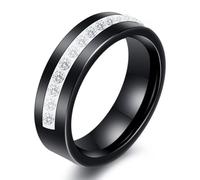 AMDXD Ceramic Engagement Ring, 4/6 mm Memoir Ring, Eternity Ring with 5A Cubic Zirconia, Women's Ring, Men's Ring, Unbreakable & Does Not Discolour, Does Not Scratch, Wedding Rings, Black and White
