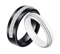 AMDXD Ceramic Engagement Ring, 4/6 mm Memoir Ring, Eternity Ring with 5A Cubic Zirconia, Women's Ring, Men's Ring, Unbreakable & Does Not Discolour, Does Not Scratch, Wedding Rings, Black and White