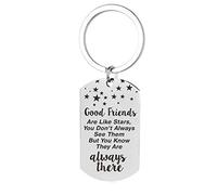 AMDXD Cheap Keyring Stainless Steel Dog Tag with Engraving Good Friends are Like Stars Always There, Silver, 2.8 x 4.9 cm, Stainless Steel