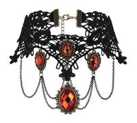 AMDXD Choker Collar Oval Necklace Adjustable Collar Women's Jewellery Black Red 34.4 cm, Stainless Steel, No cubic zirconia