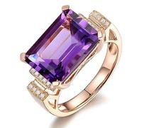 AmDxD Genuine Amethyst Solitaire Ring 18K Rose Gold 750 6.85CT Amethyst and 0.1CT Diamond Rectangle Cut Purple Diamond Ring, 18ct Rose Gold, Amethyst