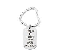 AmDxD Key Ring, Stainless Steel Military Plate Engraved I Love You to The Moon and Back, Silver, 4 x 2.5 cm, Niece, One size