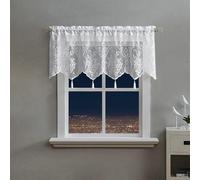 AMDXD Kitchen Curtain Short Modern Lace Floral Pattern with Tassel Curtain Short Transparent Polyester Cotton Semi-Transparent Voile Curtain Scarves for Window Curtains, White, W x H 230 x 45 cm