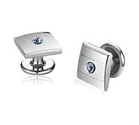 AmDxD Men's Cufflinks Square Round Wedding Cufflinks 1.1 x 1.1 cm, Blue Silver (Men's Gift)