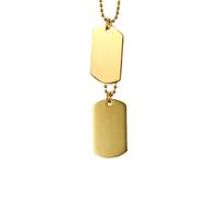 AMDXD Men's Vintage Stainless Steel Double Dog Tag Pendant Bead Chain, Elegant Men's Chains, 60 cm, Stainless Steel Gold, Without cubic zirconia