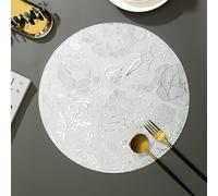 AMDXD Pack of 10 Table Mats, Dining Table, Table Mats, PVC Flowers, Leaves Pattern, Washable, Boy's Placemat, Round, for Restaurant, Dining Table, Place Mats, Silver, 38 cm