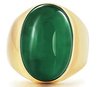 AmDxD Rings Stainless Steel Wedding Green Gold Ring with Green Cats Eye Biker Ring Band's 23MM Width Size R 1/2