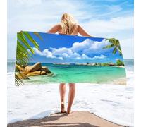 AMDXD Sauna Towel 100 x 180 cm, Sky and Sea Beach Landscape Beach Towels Microfibre Yoga Towel Bath Towel for Fitness, Travel, Beach, Swimming, Yoga, Blue Green