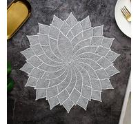 AMDXD Set of 4 Place Mats Dining Table Mats PVC Hollow Leaves Flower Pattern Washable Boy Place Mat Round for Home Restaurant Dining Table Silver 38 cm