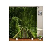 AmDxD Shower Curtains Decorative, Green Curtain for Bathroom A Road in Bamboo Forest Shower Curtain 35x71 Inch (90x180CM), Bathroom Decor with 12 Hooks