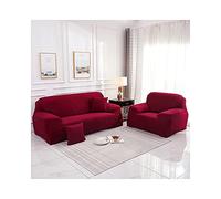 AmDxD Sofa Cover 2 Seater Plain Couch Cover Suitable for 1/2/3/4 Seat Sofa and Corner Sofa in Polyester Non-Slip Elastic Wine Red