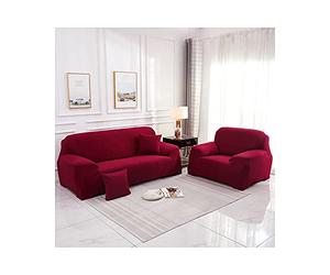 AmDxD Sofa Cover 2 Seater Plain Couch Cover Suitable for 1/2/3/4 Seat Sofa and Corner Sofa in Polyester Non-Slip Elastic Wine Red
